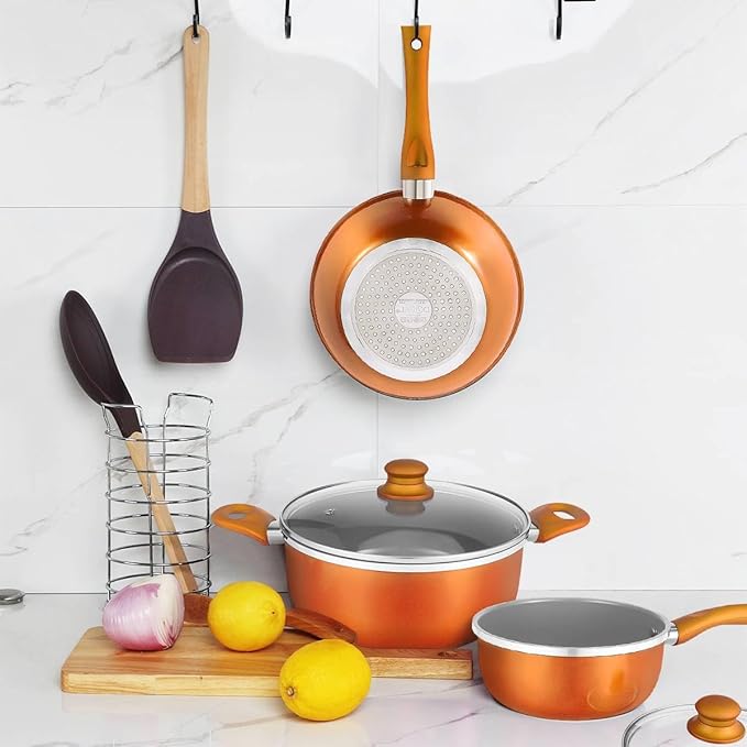 Nonstick pan pan set wok soup milk pot 3 piece set orange