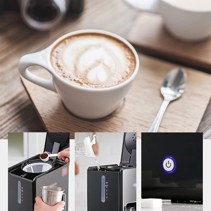 Coffee Machine American Espresso and Cappuccino MachineKeep Warm Functio Avoid Clogging Grinder1.2L 900W[Energy Grade A] Compatible with FamilyOfficeCompatible with Espresso