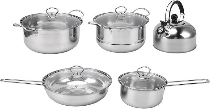Yosoo Stainless Steel Thickened Stainless Steel Cookware Set Even Heating Pots and Pans Suitable for Your Kitchen
