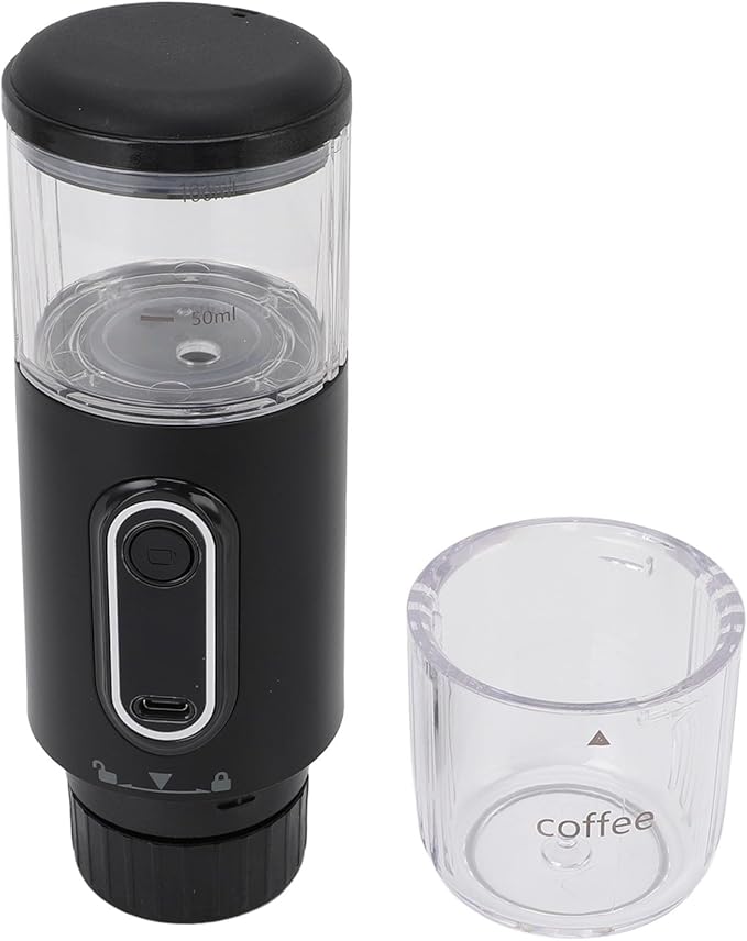 Portable Coffee Maker Self Heating Type C Rechargeable Handheld Capsule Coffee Maker Machine Ground Coffee Capsules 100ml Stable Pressure 2500mAh Battery (Black)