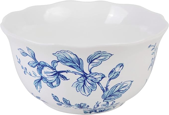 222 Fifth 12-Piece Porcelain Dinnerware Set for 4 White &amp Blue Plates and Bowls Set Glossy Ceramic Dish Set with Beautiful Floral Design Elegant Kitchen Dishes Microwave &amp Dishwasher Safe