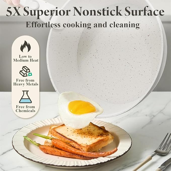 19 Pcs Pots and Pans Set Non Stick Ceramic Cookware Set with Removable Handles Induction Kitchen Cookware SetsCream White19 Pc