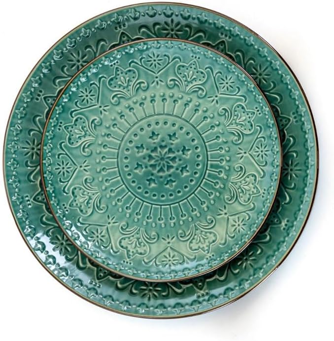 Dinner Plate Set 16 Piece Round Stoneware Dinnerware Set in Sea Green Restaurant Plates Ceramic Dishes To Eat Dish