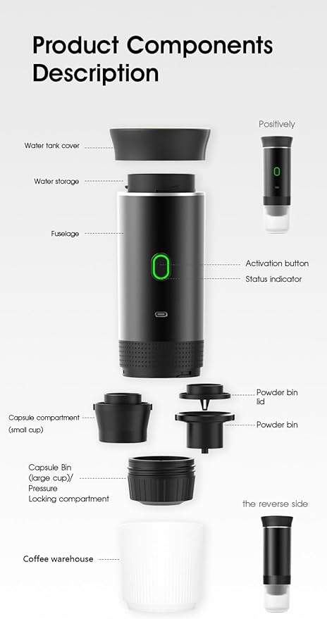 Wireless Portable Electric Coffee Maker with USB-C Self-Heating Rechargeable Espresso Coffee Machine for Travel Camping RVHomeOffice (green)