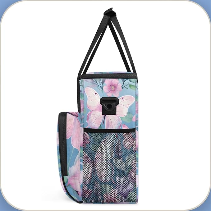 Flowers Butterfly Coffee Maker Carrying Bag Colorful Butterfly Travel Storage Bag Compatible with K-Mini or K-Mini Plus Single Serve Coffee Brewer Carrying Case with Pockets &amp Shoulder Strap