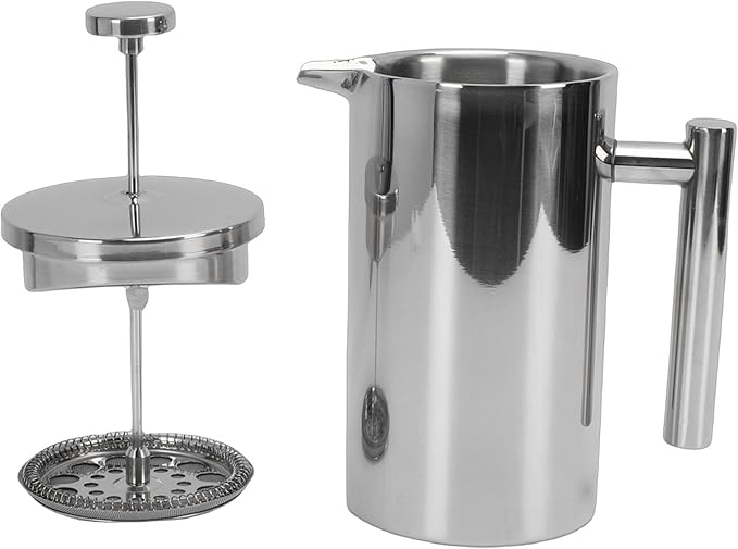 Focket French Press Coffee Maker Stainless Steel Double Wall Insulated Rustproof Dishwasher Safe Coffee Press U Shaped Spout Maker with for Home Office Camping (1000ml)