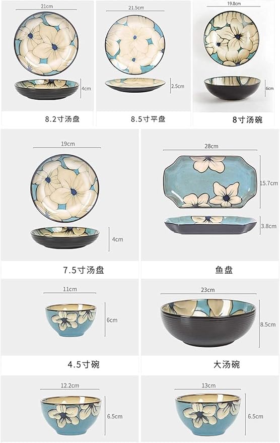 Dinnerware Set for Home or Special Restaurant Hand-Painted Dinnerware Set Rice Bowl Soup Bowl Dinner Plate Fish Plate Combination Ceramic Household Service for 2