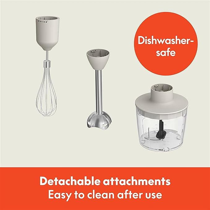 Immersion Hand Blender System with Multiple Attachments 500W Variable Speed Motor Detachable Stainless Steel Blending Arm Whisk Attachment Chopper Bowl Measuring Beaker Ergonomic Grip for Soups