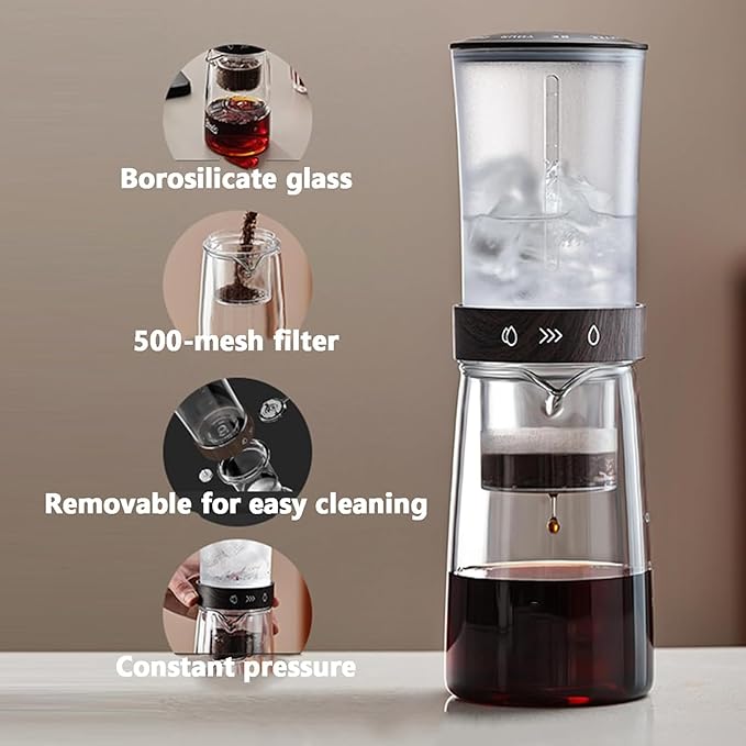 Drip Cold Brew Coffee Maker Machine Ice Drip Coffee Brewer 450ml Capacity 500-mesh High-density Filter High borosilicate glass material for Home and Office