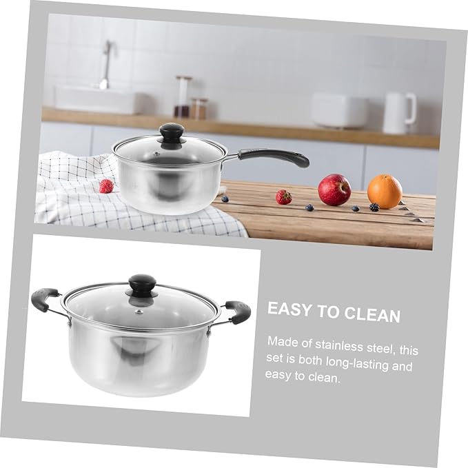 STOBAZA 1Set Stainless Steel Cookware Set Multifunctional Flat Bottom Frying Pan Soup Pot and Milk Pot for Induction Cooking for Noodles and Porridge Preparation Kitchen