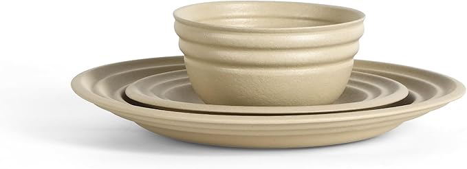 Stone Lain Zen Stoneware 12-Piece Dinnerware Set Service for 4 Beige Includes Salad - Dinner Plates &amp Bowls Textured Sand Finish Microwave &amp Dishwasher Safe