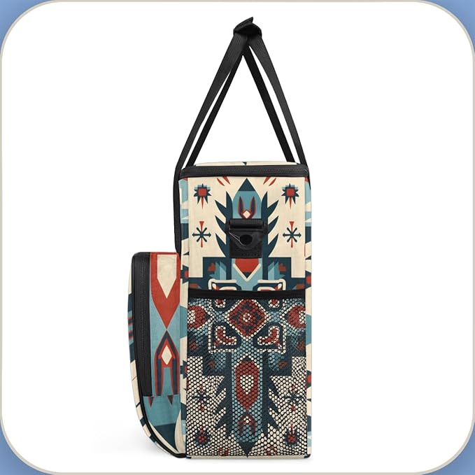 Geometry Flower Coffee Maker Carrying Bag Traditional Aztec Travel Storage Bag Compatible with K-Mini or K-Mini Plus Single Serve Coffee Brewer Carrying Case with Multiple Pockets &amp Shoulder Str