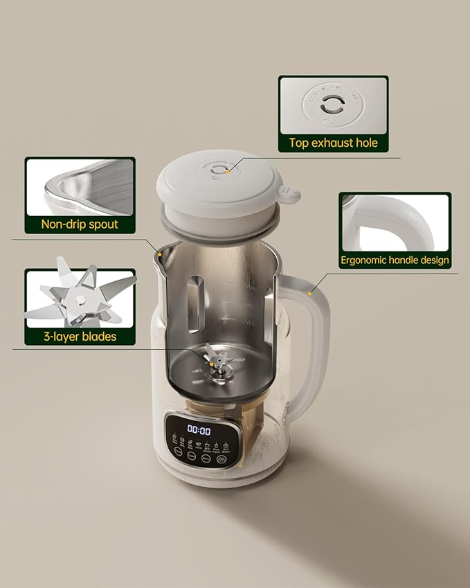 KDV 8-in-1 Nut Milk Maker 32oz Automatic Plant Milk Machine with Delay Start Soy Almond Oat Milk Stainless Steel Blender
