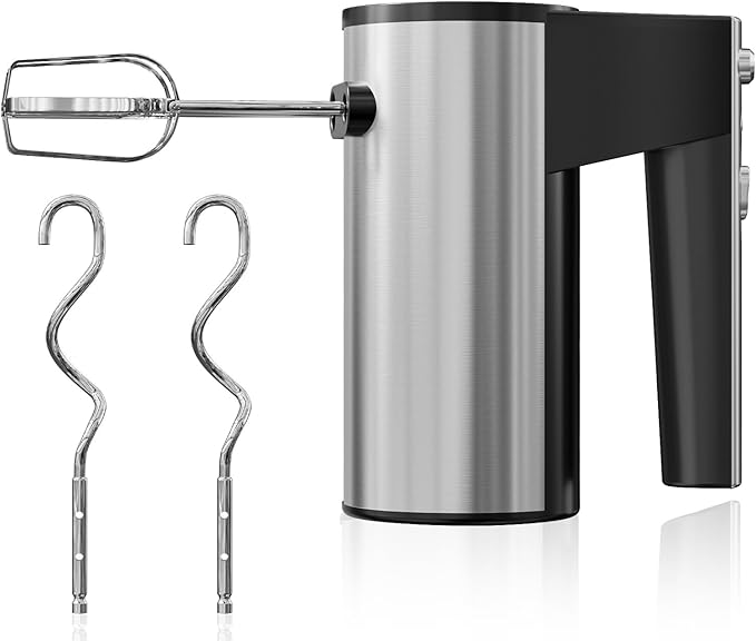 Stainless Steel Hand Blender 5 Speed Turbo Mixer with Interchangeable Blades Pastry Blenders Includes 2 Rods and 2 Hooks Versatile Electric Manual Blender