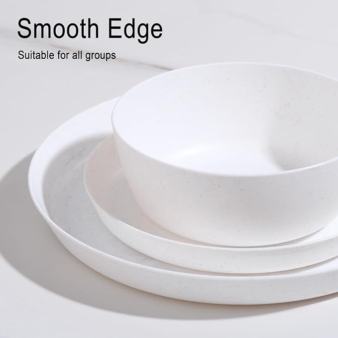 EI 12pcs White Wheat Straw PlatesWheat Straw Dinnerware SetPlates and Bowls SetsUnbreakable Plastic PlatePlastic Plates ReusableDinner Plates Set of 4Plastic Dishes Set