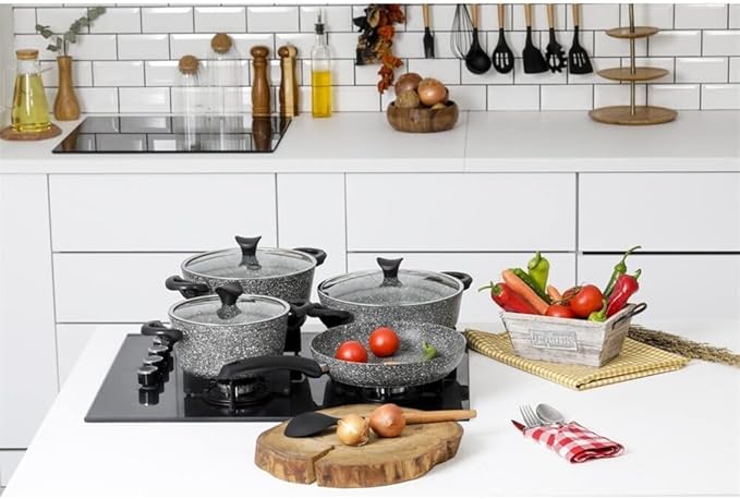 7 Piece Granite Cookware Set Gray Pan Kitchen Utensil Useful Non-Stick Pan Cookware Set