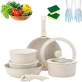 Pots and Pans Sets Non Stick 5/11PCS Ceramic Cookware Sets with Detachable Handle Space-Efficient Dishwasher Nonstick Cooking Set for Kitchen with All Stovetops (White-11PCS)