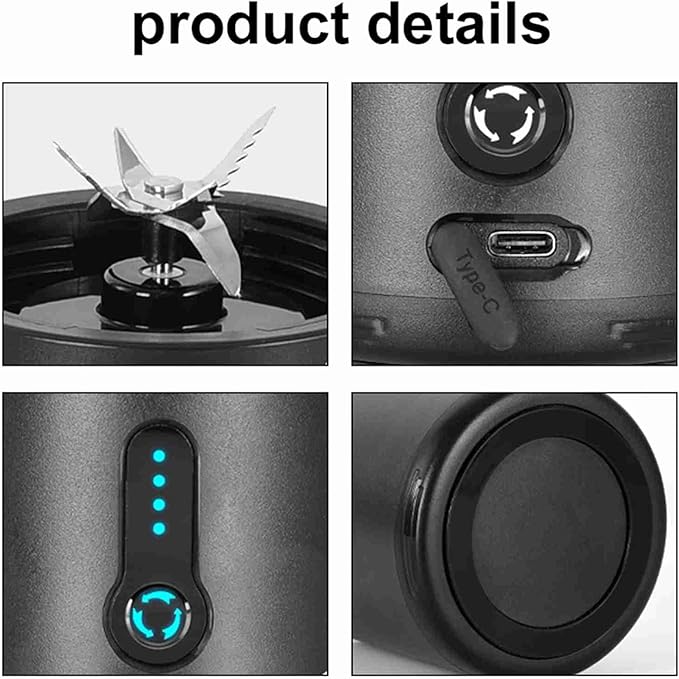 Electric Juicer USB Rechargeable Smoothie Maker Blender Cup with 6 Blades for Travel 4000mAh Battery