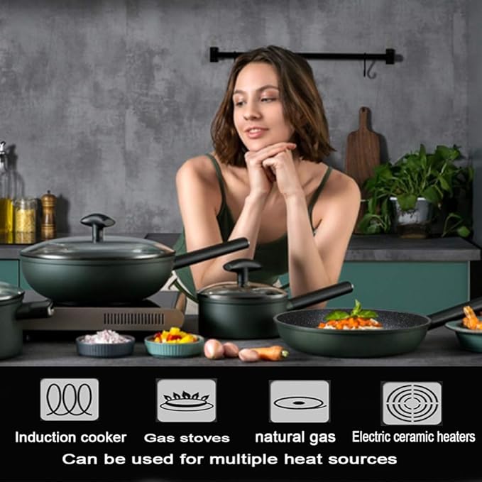 Aluminium Non-Stick Cookware - 3 Piece Saucepan Setwith Glass Cover Keep Cool HandleCan Be Used for A Variety of Gas Including Induction Cooker Easy to Clean
