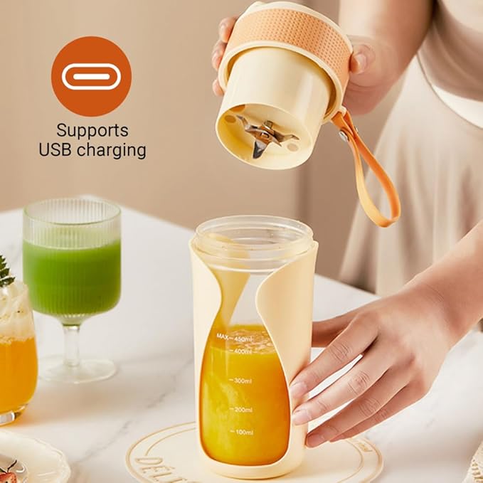 Blender Cup 450ML Mini Blender with 6 Stainless Steel Blades Portable Juice Cup for Home Sport Office Camping