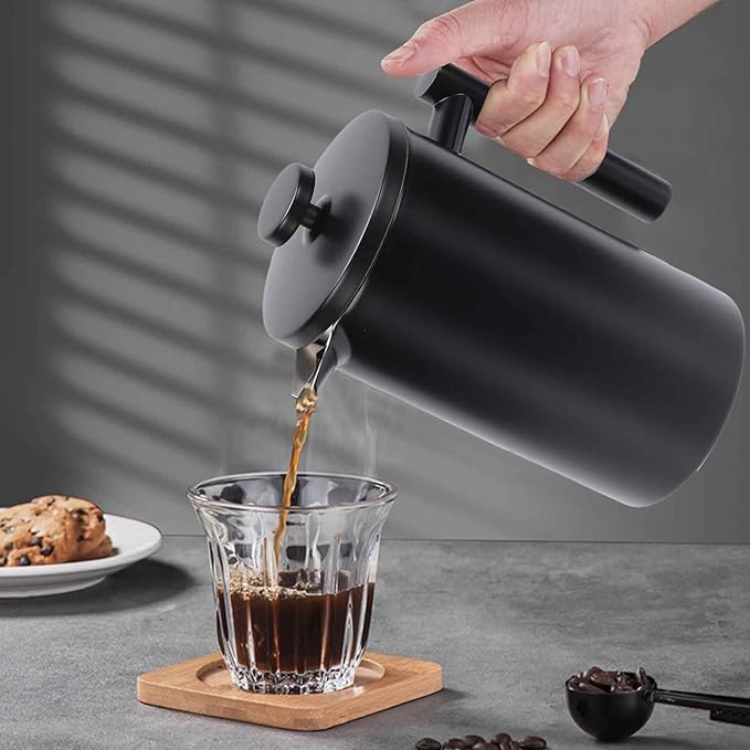 Enfmay 1000ml French Press Coffee Maker 304 Stainless Steel Double Wall Insulated Coffee Maker Pot Triple Filtration System for Optimal Brew Coffee Tea Maker for Home Office Camping