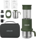 EasytoClean Portable Coffee Maker Set 3-in-1 Design with Capsule &amp Ground Coffee Compatibility Milk Frothing Pitcher Ideal for Traveling Camping Hiking (Green)
