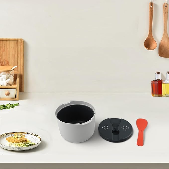 Microwave Rice Cooker Steamer Portable Multifunction Lunch Pot for Rice Pasta Vegetables Soup 18x18x13cm Dishwasher Safe White+Grey+Orange