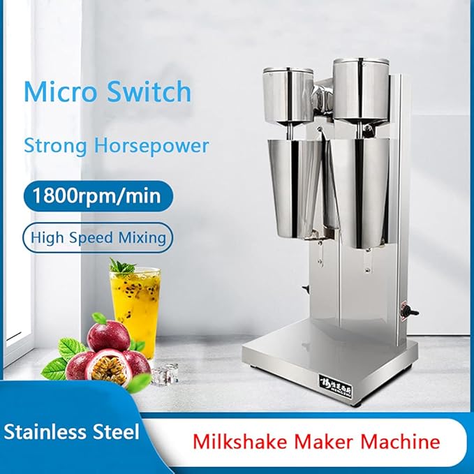 180W Electric Milkshake Maker with 800ML Cups 18000RMP Stainless Steel Dual Head Ice Cream Drink Maker Mixer for Home Business 2 Speed Adjustable(Silver)
