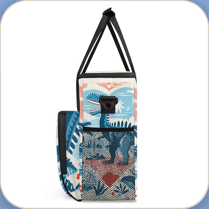 Blue Dinosaur Coffee Maker Carrying Bag Palm Leaves Travel Storage Bag Compatible with K-Mini or K-Mini Plus Single Serve Coffee Brewer Carrying Case with Multiple Pockets &amp Shoulder Strap
