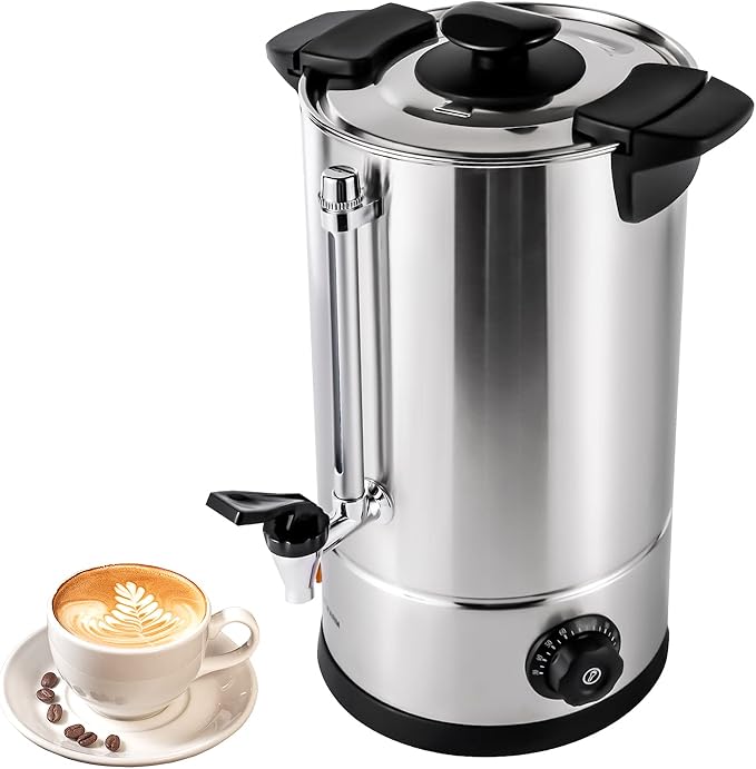 10L Commercial Coffee Urn Stainless Steel Coffee Maker 1000W with Adjustable Thermostat (86-230°F) Hot Water Dispenser for Catering Office Party Wedding (10 Liters)