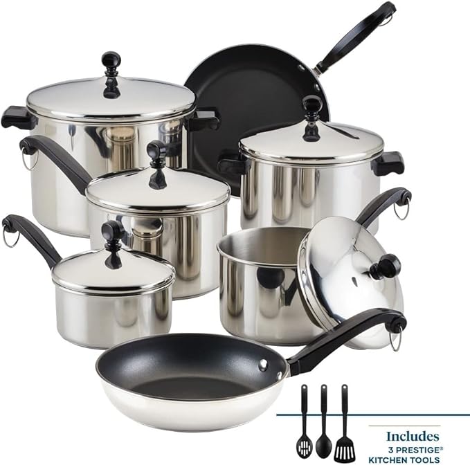 Farberware Classic Stainless Steel Cookware Pots and Pans Set 15-Piece50049Silver