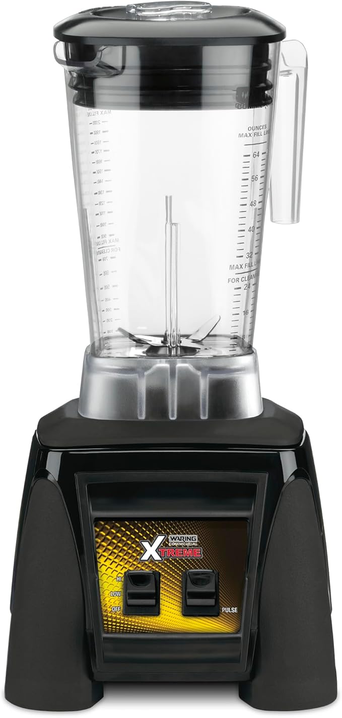 Waring Commercial MX1000XTX 3.5 HP Blender with Paddle Switches Pulse Feature and a 64 oz. BPA Free Copolyester Container 120V 5-15 Phase Plug Black
