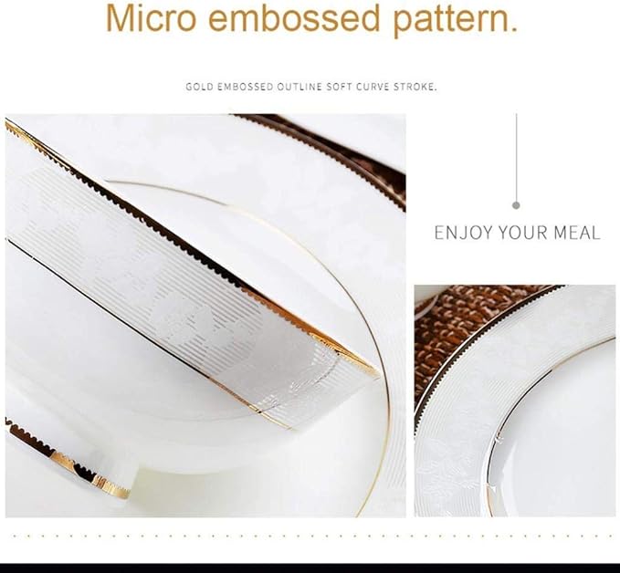 52 Pieces Ceramics Penh Plates Bowls Combination Bone China Embossed Pattern Dinnerware Set for Banquet