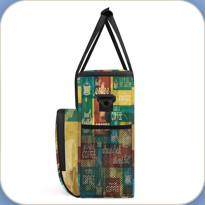 Keurig K-Mini Plus Portable Coffee Brewer Case - Rainbow Typographic Travel Carrying Storage Tote Bag with Pockets for K-cup