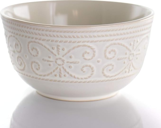 6-Piece Stoneware Dinnerware Set – Textured Plates Bowls &amp Mugs with Elegant High-Gloss Finish (White)