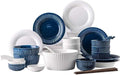 Elegant Resistant Dinner Set46 Pieces White Blue Vertical Pattern Ceramics Dinner Sets Plates Bowls Combination for Family Party