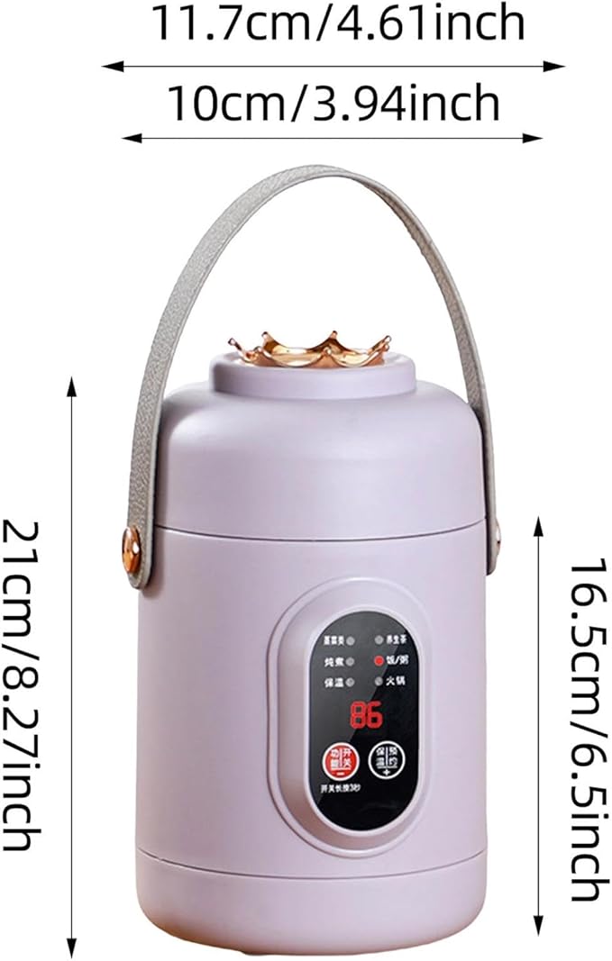 Multifunctional Health Pot Portable 500W Health Pot with Ceramic Glaze Inner Pot &amp Steamer 12-Hour Preset Slow Cooker for Rice Porridge Soup Steaming (C-Purple)