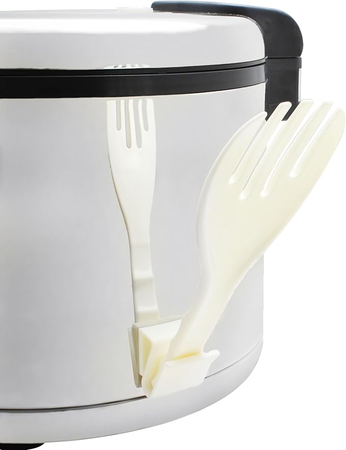 TrueCraftware- 33 Cup Electric Rice Cooker and Warmer with Stainless Steel Body &amp Hinged Stainless Steel Lid Warmer Plastic White Rice Spoon - Makes Soups Stews Grains Hot Cereals Commercial Rice