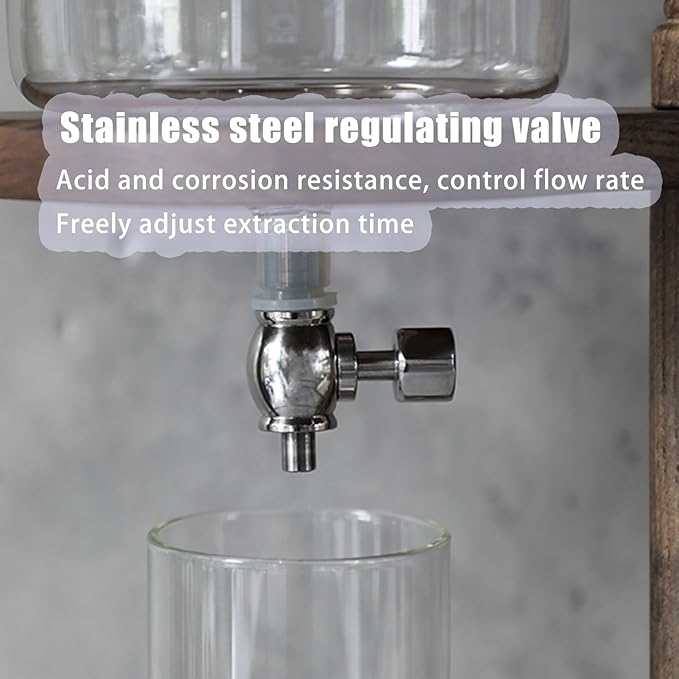 Percolator Coffee Pot Drip Coffee Machine Espresso Cold High Borosilicate Glass Cold Brew Maker 4~6 Servings Ice Drip Coffee Pot W/Adjustable Valve Stainless Steel Stopper for Cafes