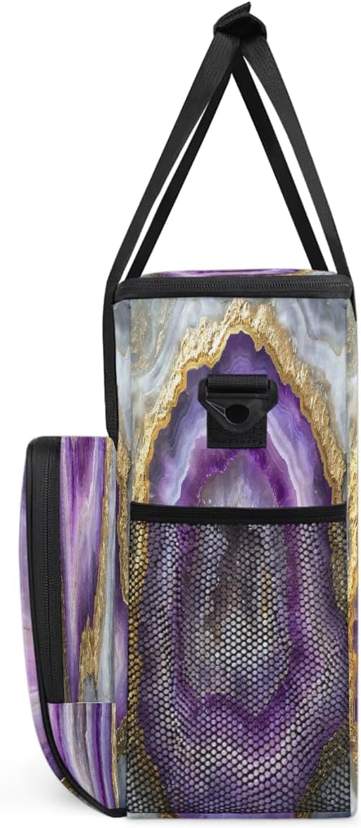 Purple Gold Marble Coffee Maker Carring Bag Travel Carrying Storage Tote Bag Compatible with Keurig K-Mini or K-Mini Plus Portable Single Serve Coffee Brewer Case with Pockets for K-cup Pods
