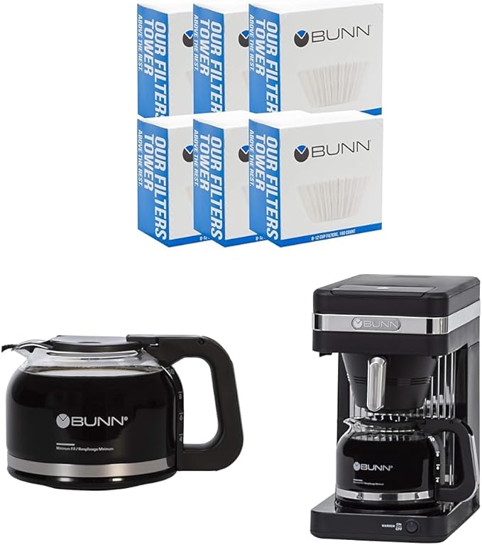 BUNN 8-12 Cup Coffee Filters 6 each 100ct &amp 10 Cup Drip Free Carafe &amp CSB2B Speed Brew Elite 10-Cup Coffee Maker Black/SST