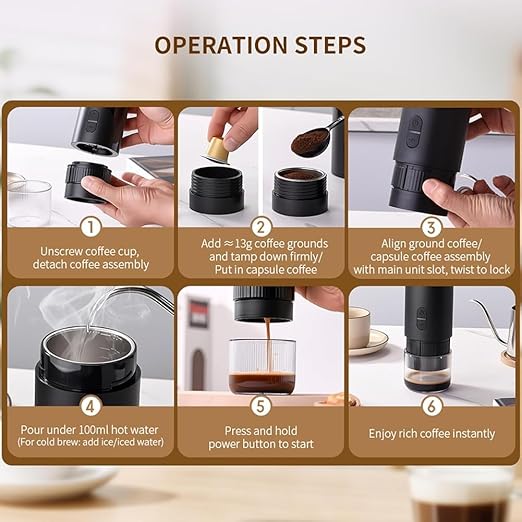 Aboiled Portable 2-in-1 Espresso Machine - Travel Coffee Maker Coffee Powder &amp Capsules