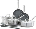 10-Piece Stainless Steel Cookware Set with Ceramic Nonstick Fry Pans and Lids Induction and Oven Safe Pots and Pans Set Silver Even Heat Distribution Dishwasher Safe Kitchen Cookware