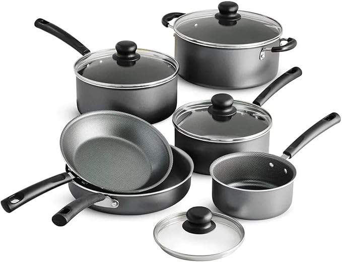 10-piece Set of Non-stick Coated Cookware with Riveted Handles Dishwasher Safe
