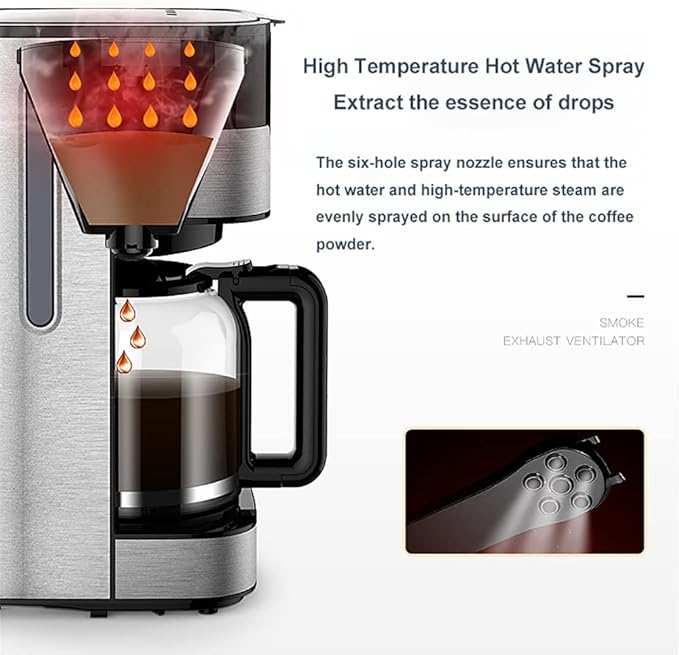 Filter Coffee Machine Home Stainless Steel Coffee Tea Pot 1.5 L Capacity 24-Hour Programmable Brewing Coffee Maker with 3 Brew Strength ControlTouch Screen
