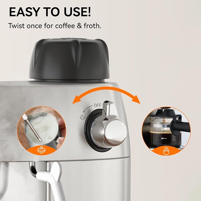 Queyd 3.5 Bar 4 Cup Espresso Cappuccino Machine Stainless Steel Espresso Machine Compact Expresso Machines for Home Latte and Cappuccino Machine with Milk Frother Dual Safety Switches 800W