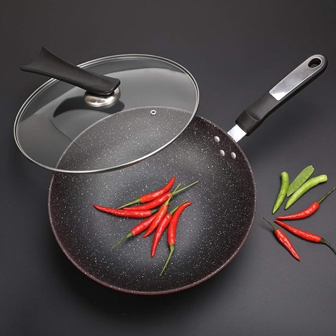 Wok Pan Cookware Set Non-Stick Wok Soup Pot Frying Pan Three-Piece Cooker Gas Stove Home Kitchen Cookware Combination for Cooking Frying (Black Fre