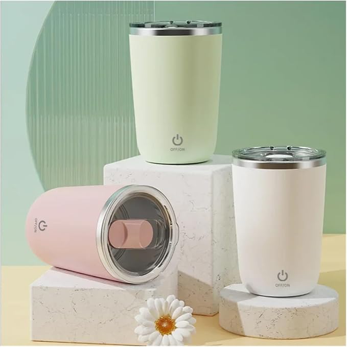 Rechargeable Automatic Coffee Stirring Mug - Electric Stainless Steel Lazy Rotating Milk Mixing Cup(White)