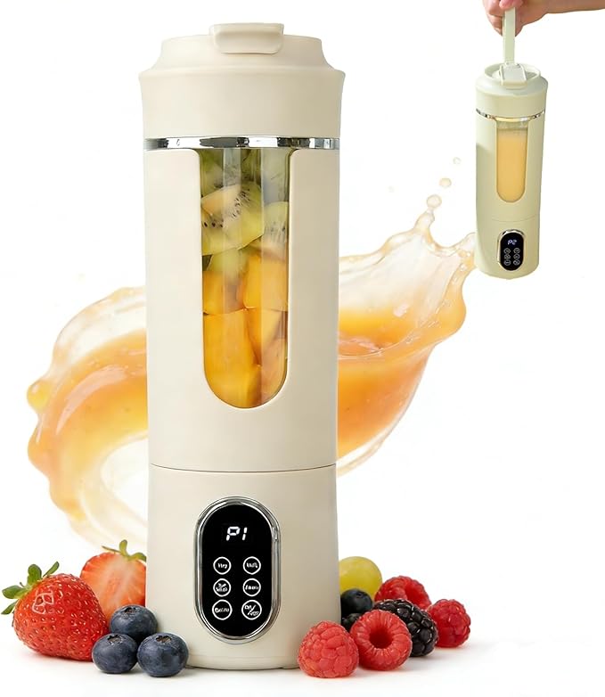 Wireless Portable Blender Personal Juicer 530ml Cordless with 50W Motor for Smoothies &amp Shakes Quick Rinse Mode USB Fast Charging Personal Blender for Travel Home Office (beige)