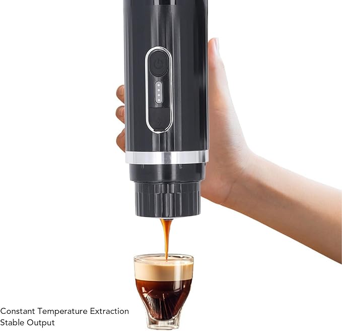 ZJchao Portable Coffee Maker Cordless Self Heating Coffee Maker Travel Coffee Maker Portable Espresso Maker Coffee Grinder with Capsule Chamber Base and Spoon for Camping Office Home